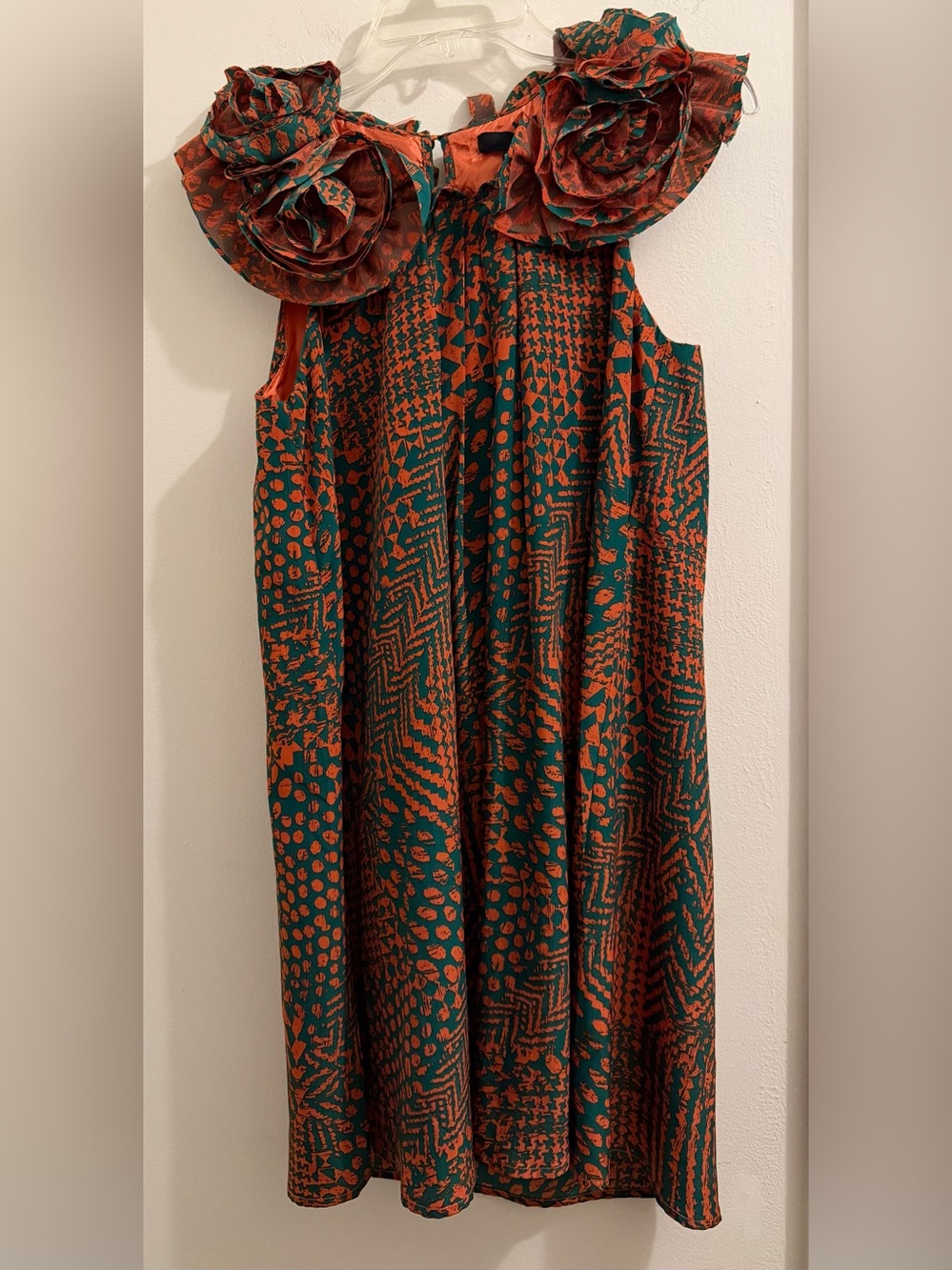 Anthropologie Ryu Green and Orange Printed Midi Dress